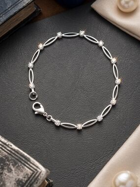 Elegant Silver Crystal Link Bracelet - Women's Jewelry